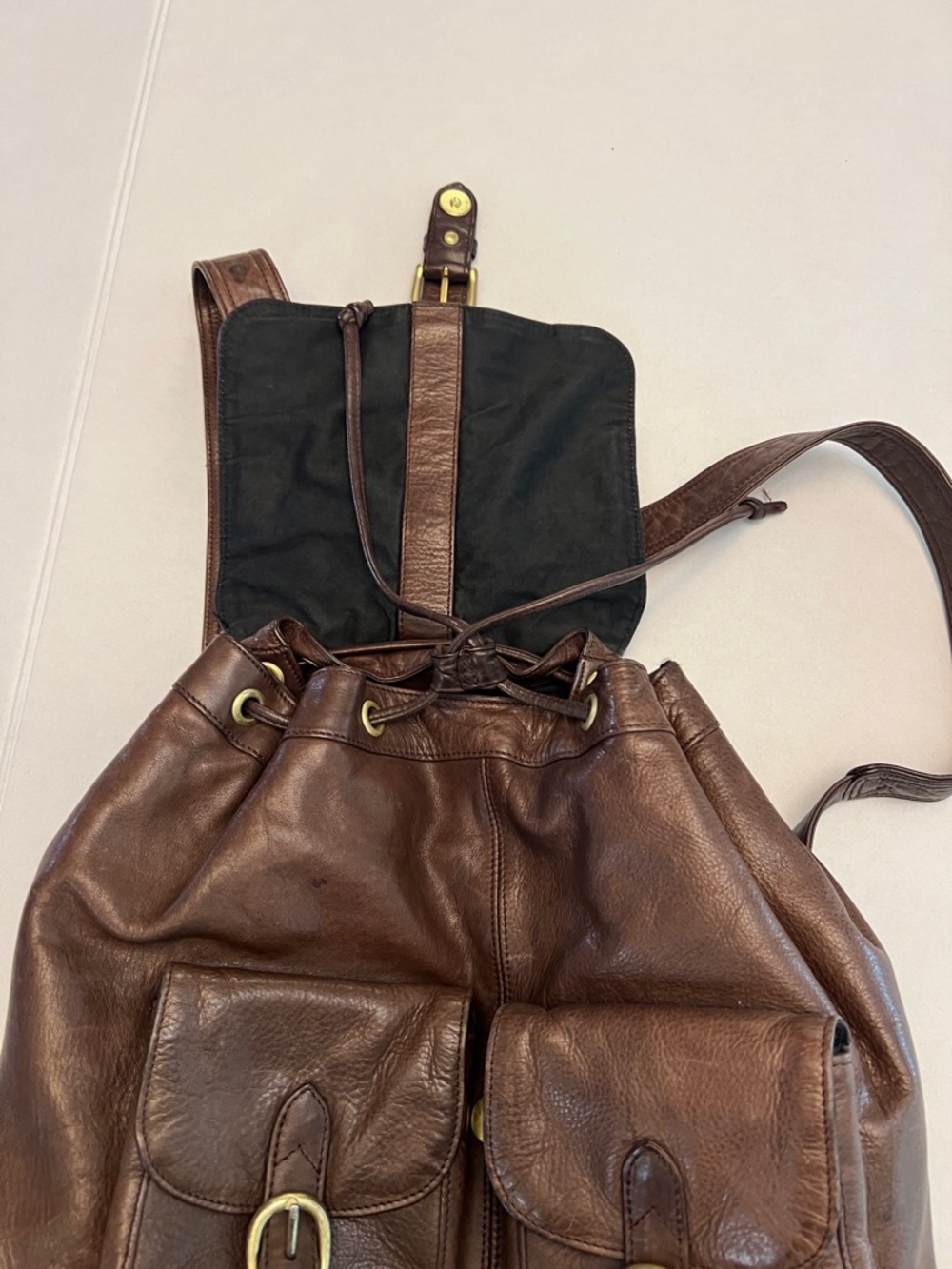 Boulder Ridge Brown Leather drawstring  Backpack Bag - Picture 6 of 16